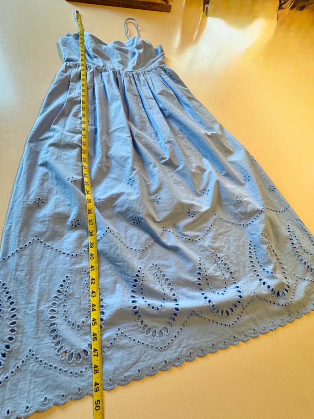 Calypso St. Barth Blue Cotton Eyelet Midi Dress Sz 6 Strappy Sleeves Pockets - Picture 10 of 14